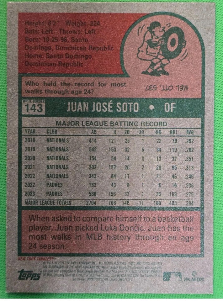 2024 Topps Heritage - Juan Soto Color Variation New York Yankees #143