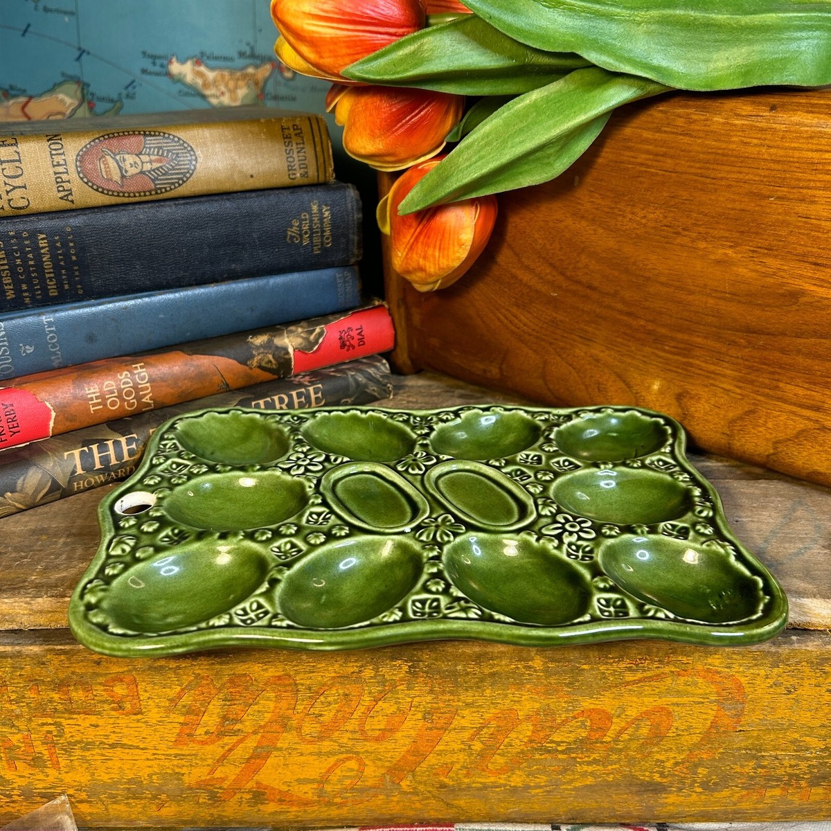 egg trading tom/ポールハーデンyaecatoogoodluxe Vintage Emerald Green Deviled Egg Plate Made in Japan | eBay