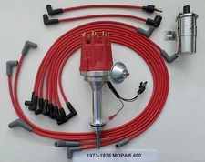 small cap MOPAR 1973-78 400 RED HEI Distributor + Chrome Coil + Spark Plug Wires