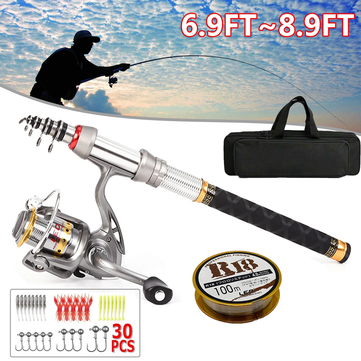 Lixada Fishing Rod Reel Combo Full Kit with 2PCS 2.1m Telescopic