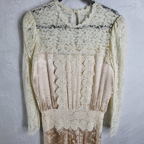 Vintage 80s Jessica McClintock Pink Dress Lace Victorian Whimsical Feminine M/L - Picture 5 of 13
