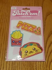 Ooly Embroidered Iron On Patches - Drive Thru - Fries Taco Cat Pizza 3 Patch Set