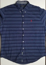 U.S. Polo Assn. Button-Down Long Sleeve Blue Striped Cotton Casual Shirt Men XL