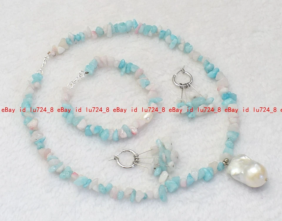 Multicolor Irregular Gem &White Baroque Pearl Pendant Necklace Bracelet Earrings - Image 2 of 4