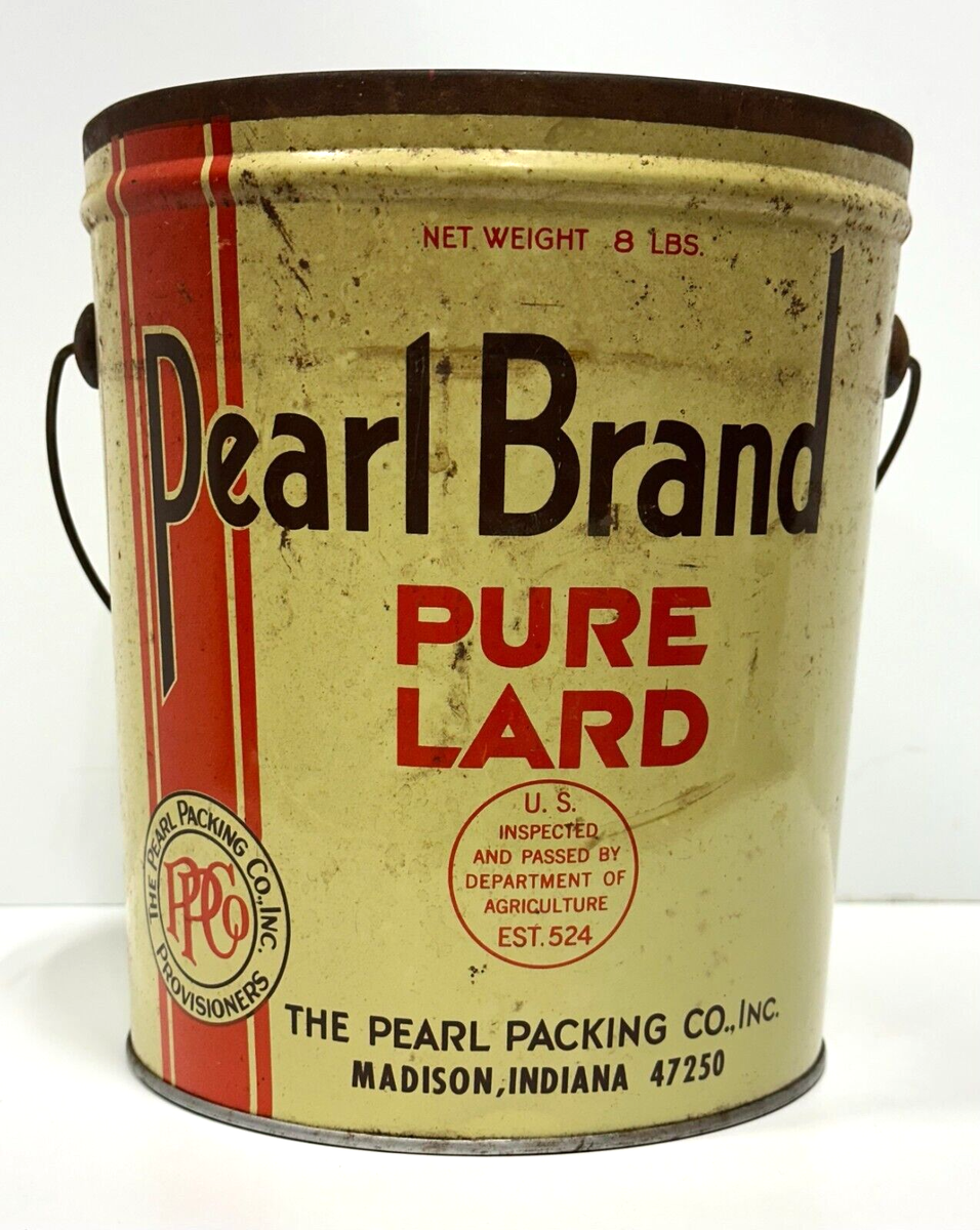 Vintage Advertising lard can Pearl Brand pure lard 8 lb tin can