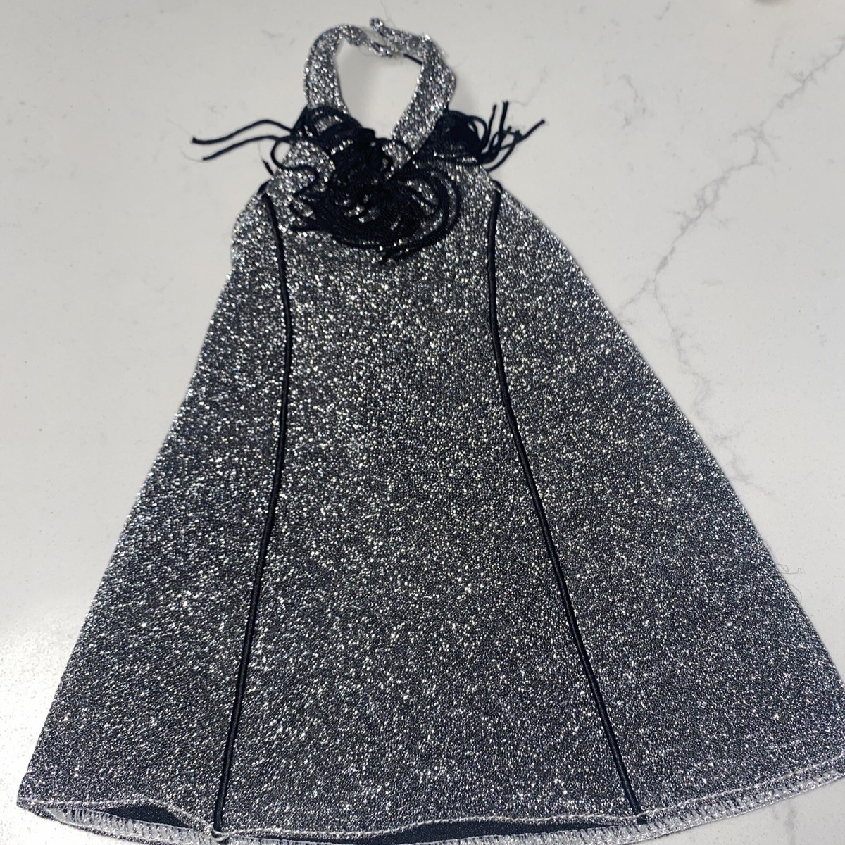 fancy holiday party dress VINTAGE MOMMY MADE HALTER TOP METALLIC SILVER + FRING corporate holiday party dress