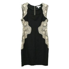 Erin Fetherston Black Sleeveless Dress Sheath Beige Lace Classic Size 10