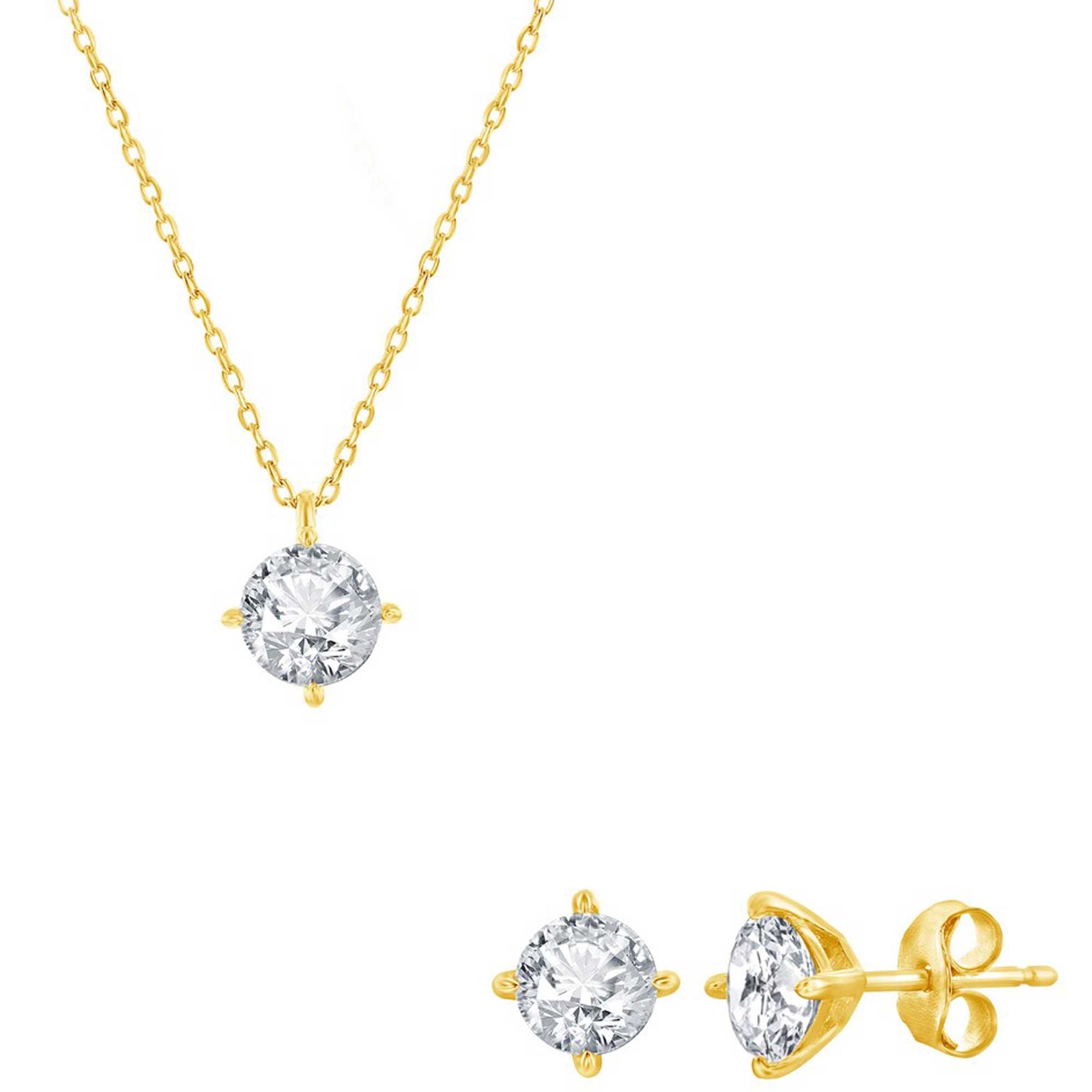 Классический женский комплект из ожерелья и серег Gold Solitaire Round White CZ SET-620 14190₽