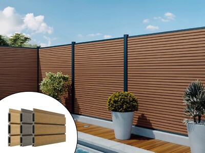 WPC Alu COEX Sichtschutzzaun Boston Windschutz Gartenzaun Steckzaun Komplett-Set