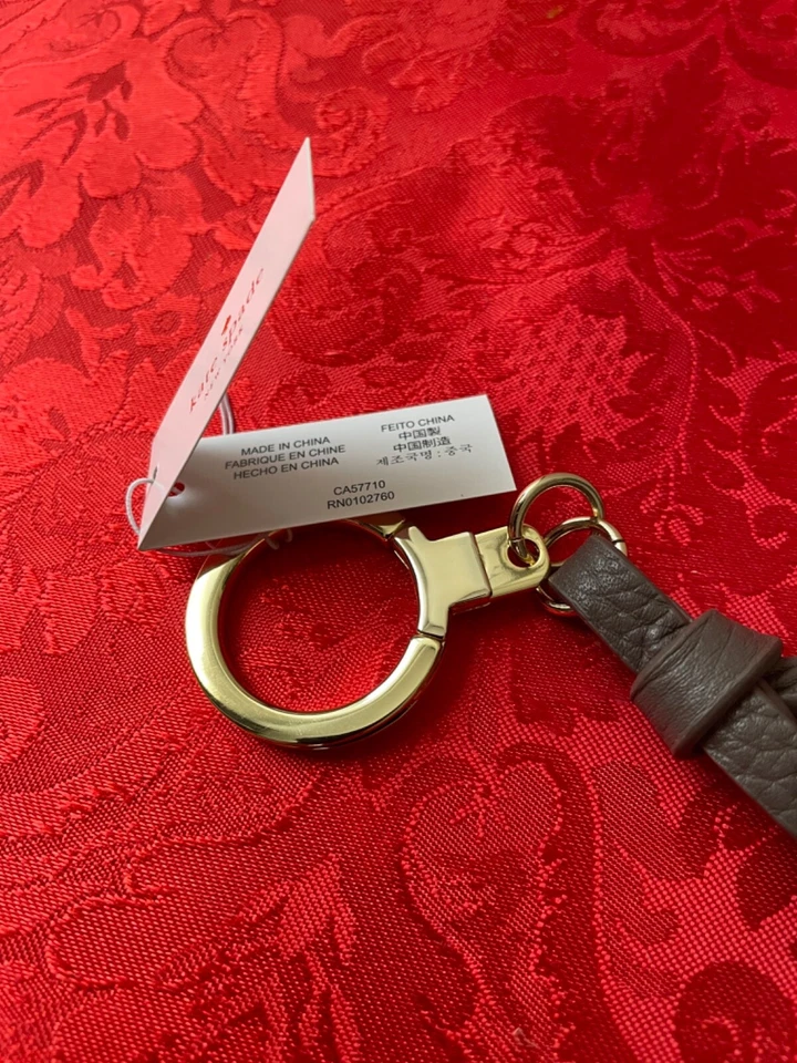 Llavero Kate Spade Doble Cuero Borla Llavero Marrón Gris Bolso Dije Foto 3 de 4