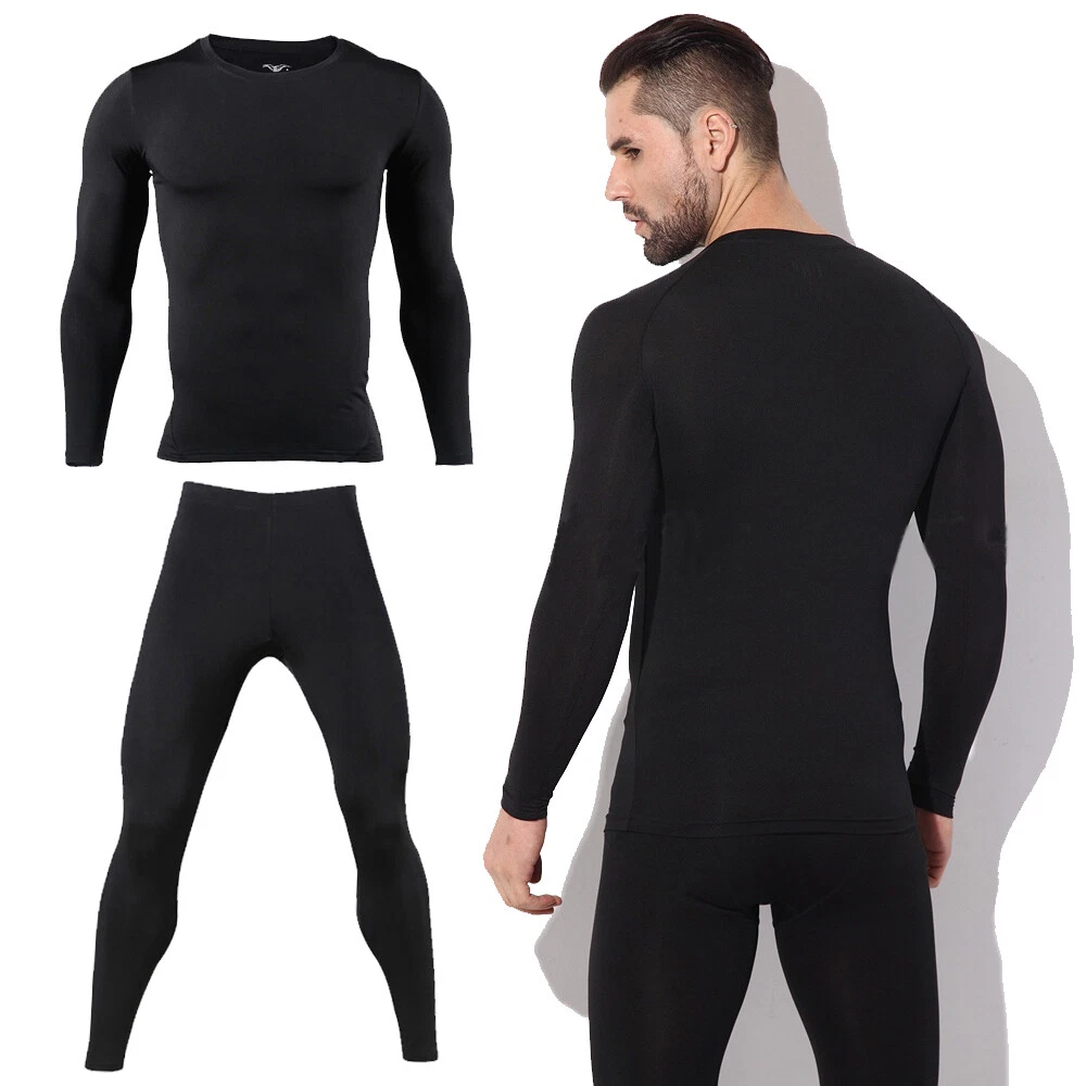 Men's Winter Ski Ultra-Soft Fleece Thermal Top Bottom Long Johns Underwear Set