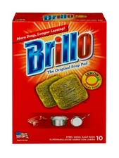 10 PADS -Brillo Steel Wool Scouring Soap Pad Lemon Scent Pots Pans Grills Dishes