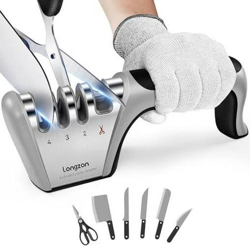 4-Stage Knife Sharpener Cut-Resistant Glove Kitchen Knives Scissors Steel[1][6]