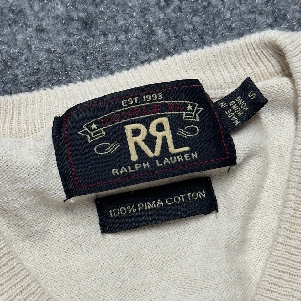 Suéter Pullover RRL Doble RL Ralph Lauren Vintage Algodón Pima Cuello en V Hombres Pequeño Foto 3 de 4