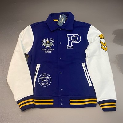 Polo Ralph Lauren Tennis Club Fleece Varsity P Patch Sweatshirt Jacket Men s L