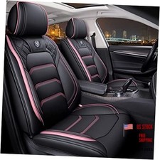 Comfortable Leather Auto Car Seat Covers - 5 Seats - Full Set - Black Pink