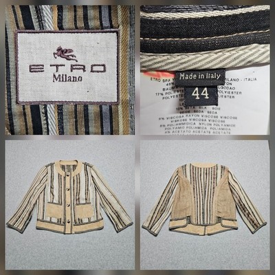 Etro Milano Tweed Blazer Jacket  Womens EU 44/ US 12 Classy Fringe Luxury