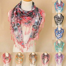 Women Lace Sheer Floral Triangle Veil Church Mantilla Scarf Tassel Party Beauty