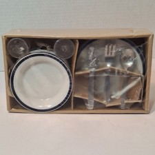 Rare Vintage IKEA Duktig 16 Pc Childs Dinnerware Set Classic Navy Blue Band NFSB