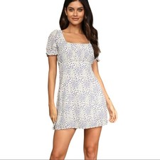 Lulus NWT A Cute Moment Ivory Floral Print Puff Sleeve Mini Dress Size M