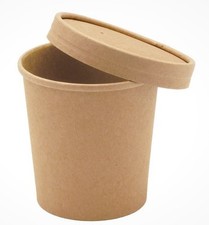 Disposable Brown Kraft Soup Cups / Containers & Lids Qty 250  £39.99 Wow