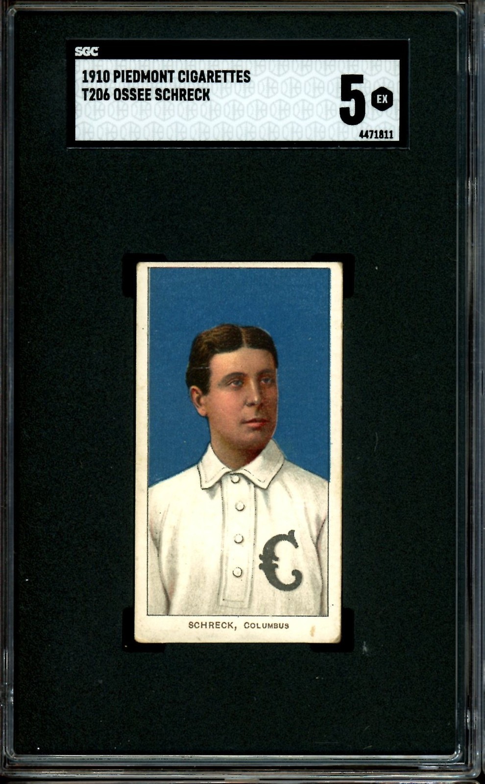 1909-11 T206 Piedmont Cigarettes Baseball Ossee Schreck SGC 5