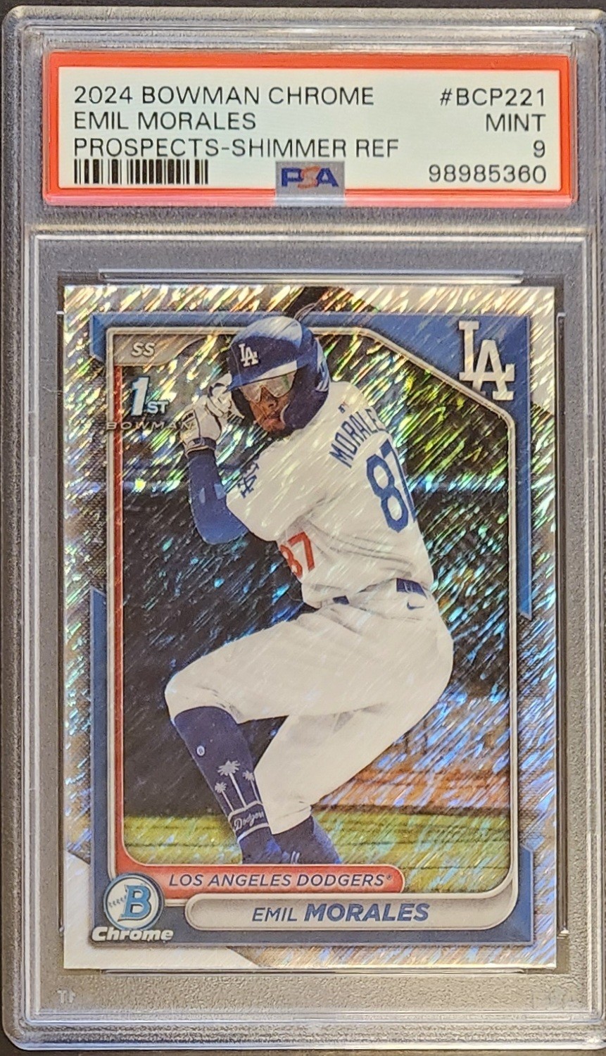 2024 Bowman Chrome Shimmer Refractor BCP221 Emil Morales PSA 9 Mint Dodgers