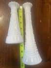 Lot Of  2 Vintage Milk Glass 6 Inch Vases With Geometric Design one is 9 inches