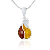 Silberne Halskette Birne Mit Bernstein - AnhäNger An Kette