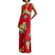 Ralph Lauren Black Label Georgette Midi Dress Size 14 Red Floral Sleeveless