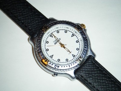 Timex Indiglo Quartz Rotating Bezel Black Leather Band Wrist Watch