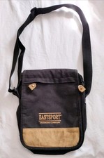 Eastsport Outdoor Company Crossbody Sling Bag Black Canvas Leather Travel Hiking