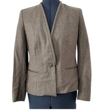 Vintage Gray Tan Greige Blazer Wool Harve Benard One Button Lightweight Size 8