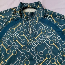 Ariat Women's Blue Bit Print Sunstopper 2.0 1/4 Zip Baselayer Shirt Horsebit XXL