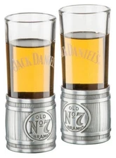 Jack Daniels Metal Barrel Shooter Set (2) Glass/Metal Shot Glass Whiskey Bar
