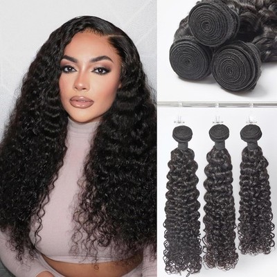LUVME 12A Human Hair Bundles Water Wave 14 16 18 Inch, 100% Brazilian Virgin Hum