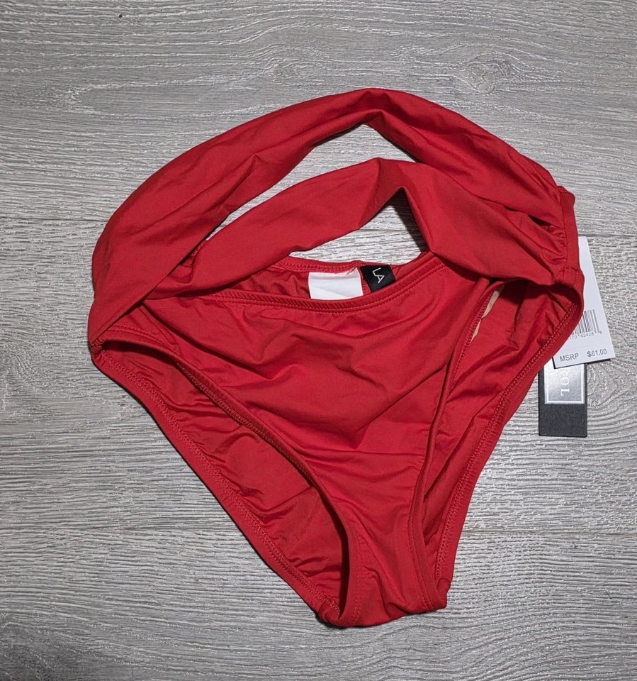 La Blanca Island Goddess Overlap Red Bikini Bottoms LB1IG97 Size 4 - Image 2 of 4