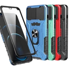 For Apple iPhone 13 Phone Case Magnetic Metal Ring Built-in Tempered Glass Cover