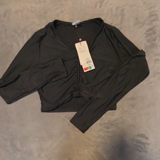 Calia Rashguard Womens S Black Cropped Long Sleeve UPF 50 Odor V-Neck WSA34801B