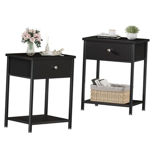 Black Nightstand Set of 2 with Drawers for Bedroom Storage-image