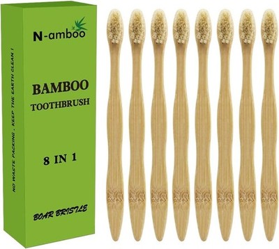 Bamboo Toothbrush Boar Bristles 100% Biodegradable and Natural 8 Pieces of One P