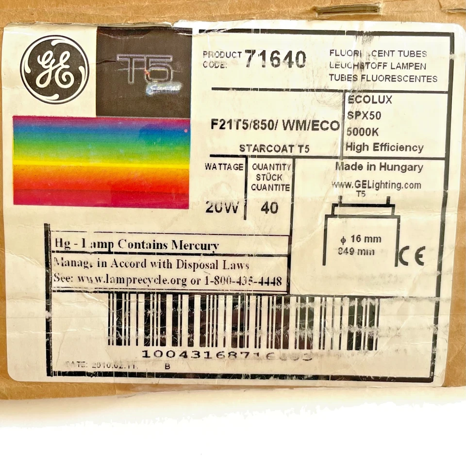 GE F21T5/850/WM/ECO 20W T5 34" Daylight 5000K Fluorescent Light Bulb GE 71640 - Image 3 of 3