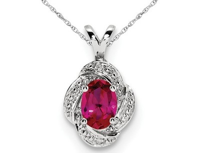 Laborgefertigte Rubin Anhänger Halskette in Sterlingsilber mit Kette