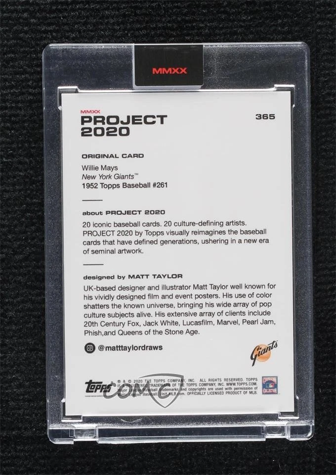 2020 Topps Project 2020 1952 Topps /1600 Willie Mays Matt Taylor #365 HOF - Image 2 of 2