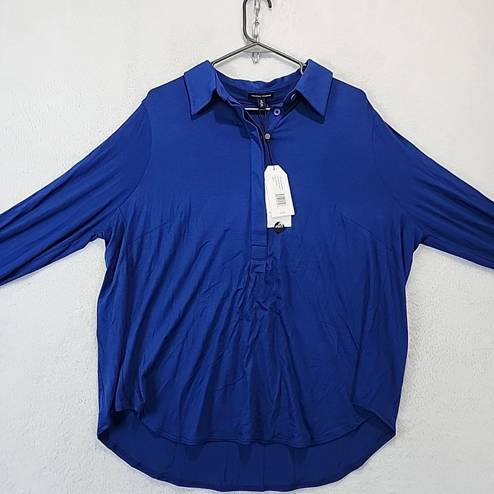 Camisa Jersey Universal Standard Elbe Popover 1/2 Botón Azul Grande Para Mujer S Foto 4 de 4