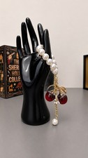 Cherry Pearl Bag Charm Keychain Gold Purse Charm Cute Gift for Her