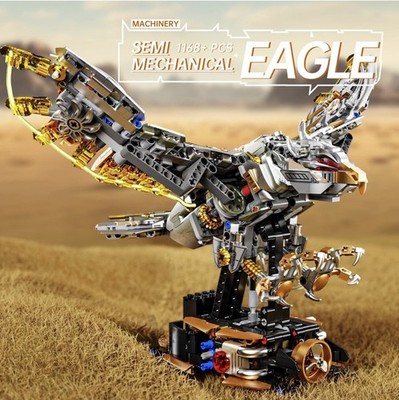 1168-PCS Mechanical Eagle Building Block Set with LED Light, Movable Linkage Gea