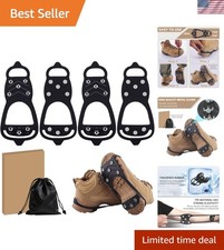 2 Pairs Ice Cleats for Shoes and Boots, Universal Non Slip Hiking Spikes, Mic...