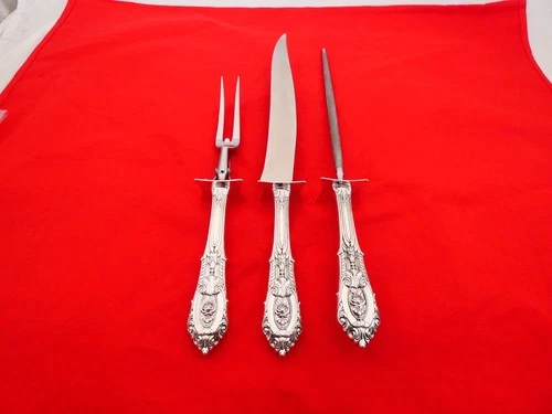 Wallace Sterling Silver Rosepoint Massive 3 Piece Roast Carving Set ZI-17