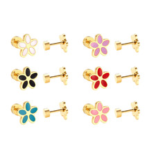 Kids Enamel Gold Colored Stud Earrings